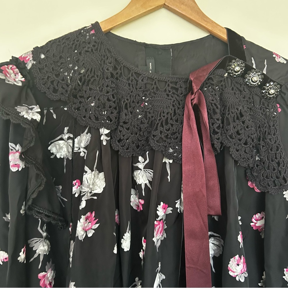 Marc Jacobs Black Pink Floral crochet oversized Blouse. Size 00 - Picture 6 of 13